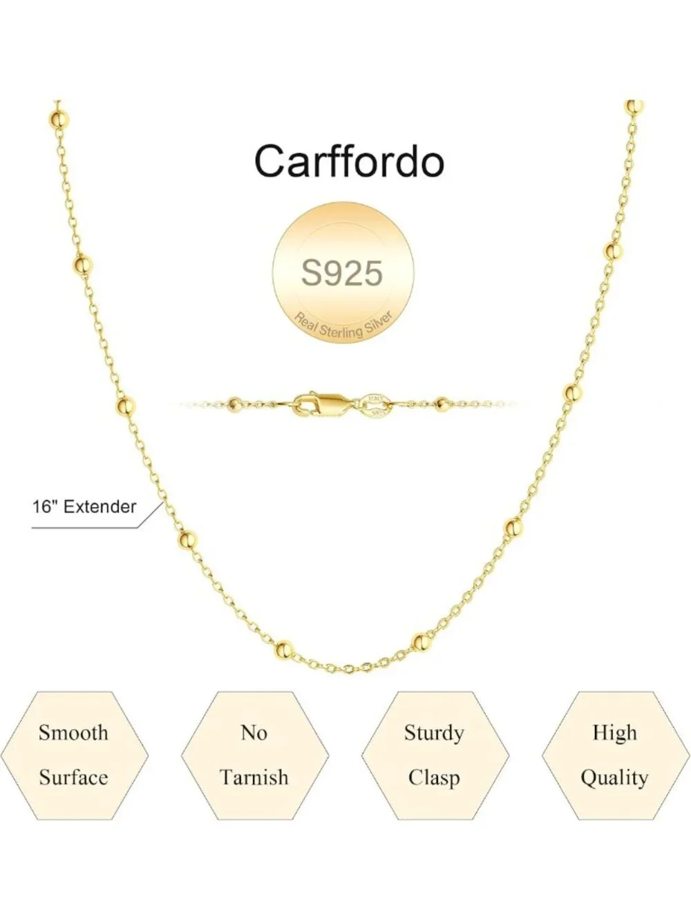 925 Sterling Silver Beaded Chain Necklace for Women - Elegant & Stylish Jewelry